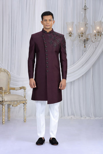 Elegant Black Color Art Silk Fabric Sherwani
