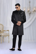 Elegant Navy Blue Color Art Silk Fabric Sherwani