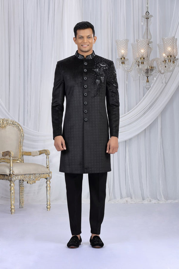 Elegant Navy Blue Color Art Silk Fabric Sherwani