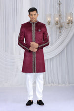 Elegant Navy Blue Color Art Silk Fabric Sherwani