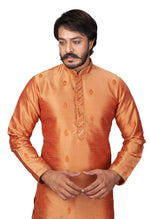 Elegant Orange Color Jacquard Fabric Kurta Pajama