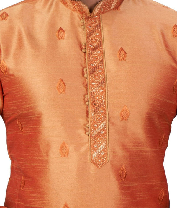 Elegant Orange Color Jacquard Fabric Kurta Pajama