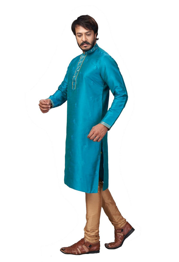 Elegant Turquoise Color Jacquard Fabric Kurta Pajama