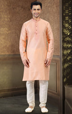 Fabulous Peach Color Jacquard Fabric Kurta Pajama
