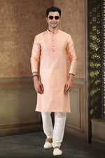 Fabulous Peach Color Jacquard Fabric Kurta Pajama