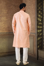 Fabulous Peach Color Jacquard Fabric Kurta Pajama