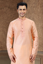 Fabulous Peach Color Jacquard Fabric Kurta Pajama