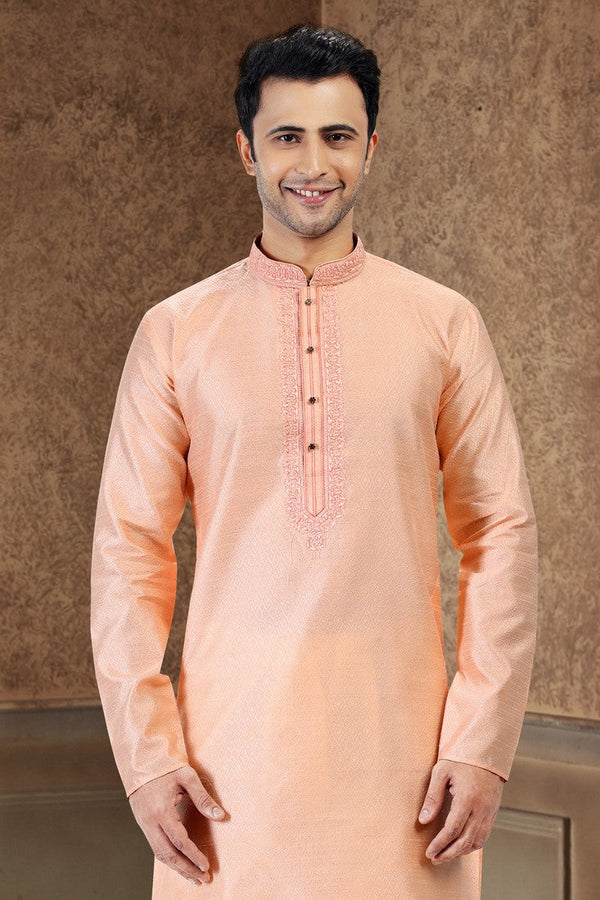 Fabulous Peach Color Jacquard Fabric Kurta Pajama