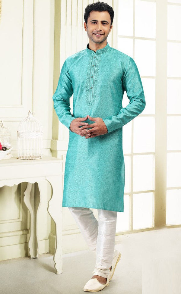Fabulous Green Color Jacquard Fabric Kurta Pajama