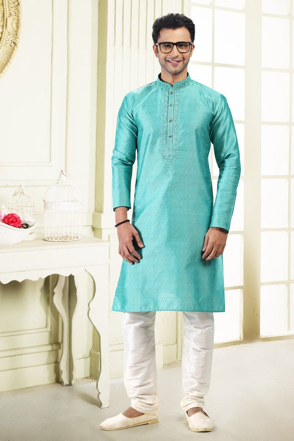 Fabulous Green Color Jacquard Fabric Kurta Pajama