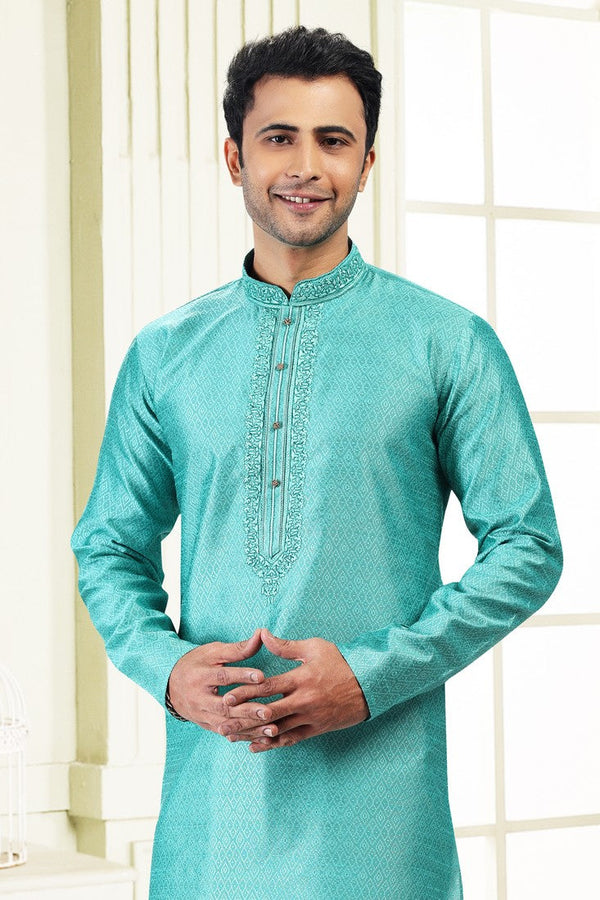 Fabulous Green Color Jacquard Fabric Kurta Pajama