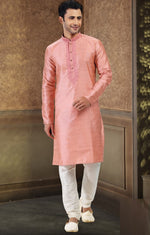 Fabulous Peach Color Jacquard Fabric Kurta Pajama