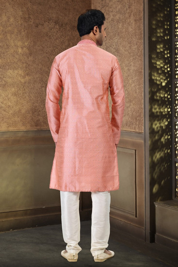 Fabulous Peach Color Jacquard Fabric Kurta Pajama