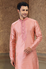 Fabulous Peach Color Jacquard Fabric Kurta Pajama