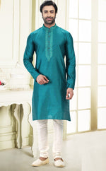 Fabulous Teal Color Jacquard Fabric Kurta Pajama