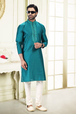 Fabulous Teal Color Jacquard Fabric Kurta Pajama