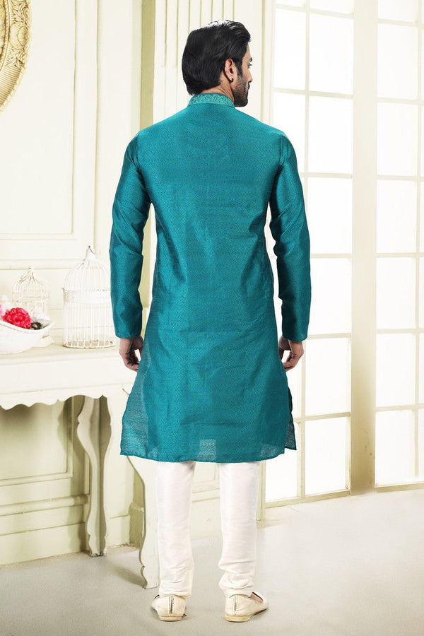 Fabulous Teal Color Jacquard Fabric Kurta Pajama