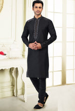 Fabulous Black Color Jacquard Fabric Kurta Pajama