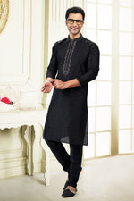 Fabulous Black Color Jacquard Fabric Kurta Pajama