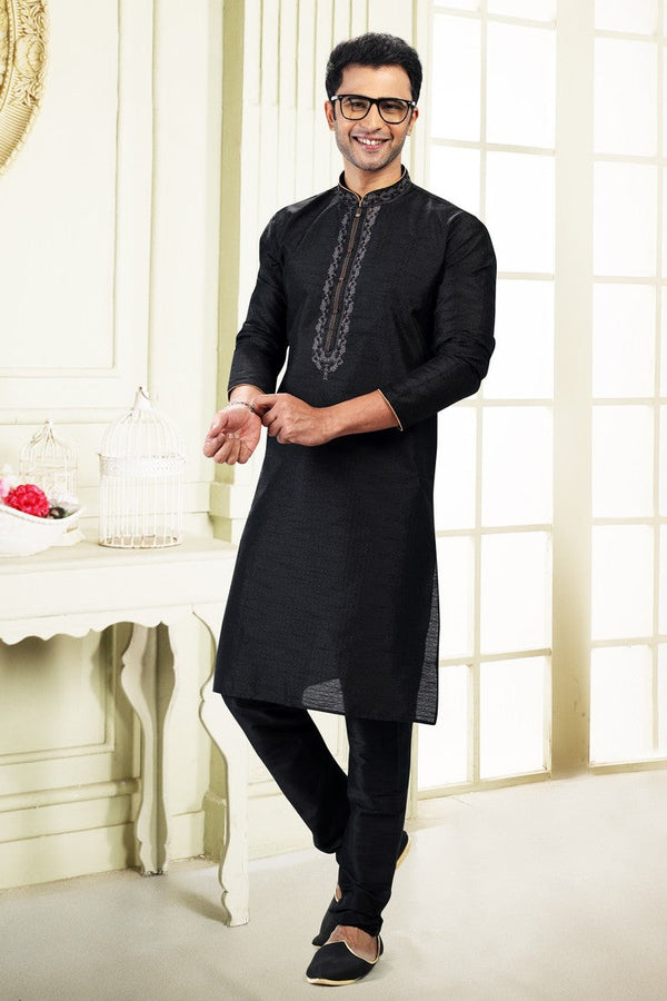 Fabulous Black Color Jacquard Fabric Kurta Pajama