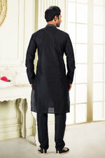 Fabulous Black Color Jacquard Fabric Kurta Pajama