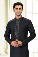 Fabulous Black Color Jacquard Fabric Kurta Pajama