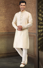 Fabulous Cream Color Jacquard Fabric Kurta Pajama