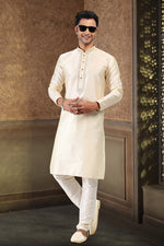 Fabulous Cream Color Jacquard Fabric Kurta Pajama