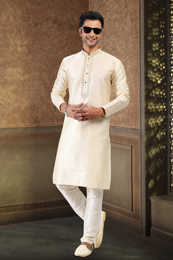 Fabulous Cream Color Jacquard Fabric Kurta Pajama