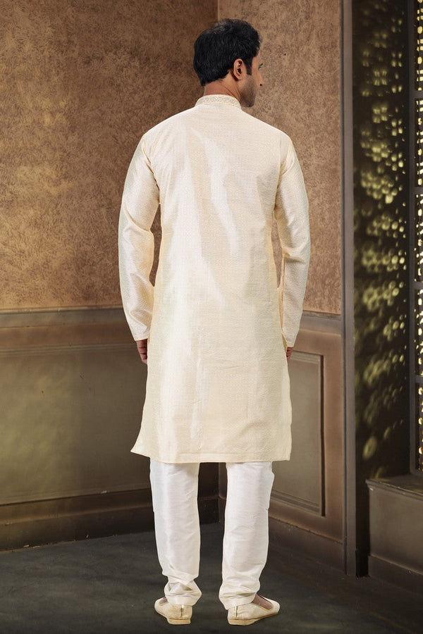 Fabulous Cream Color Jacquard Fabric Kurta Pajama