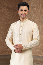 Fabulous Cream Color Jacquard Fabric Kurta Pajama