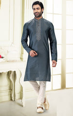 Fabulous Grey Color Jacquard Fabric Kurta Pajama