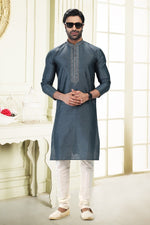 Fabulous Grey Color Jacquard Fabric Kurta Pajama