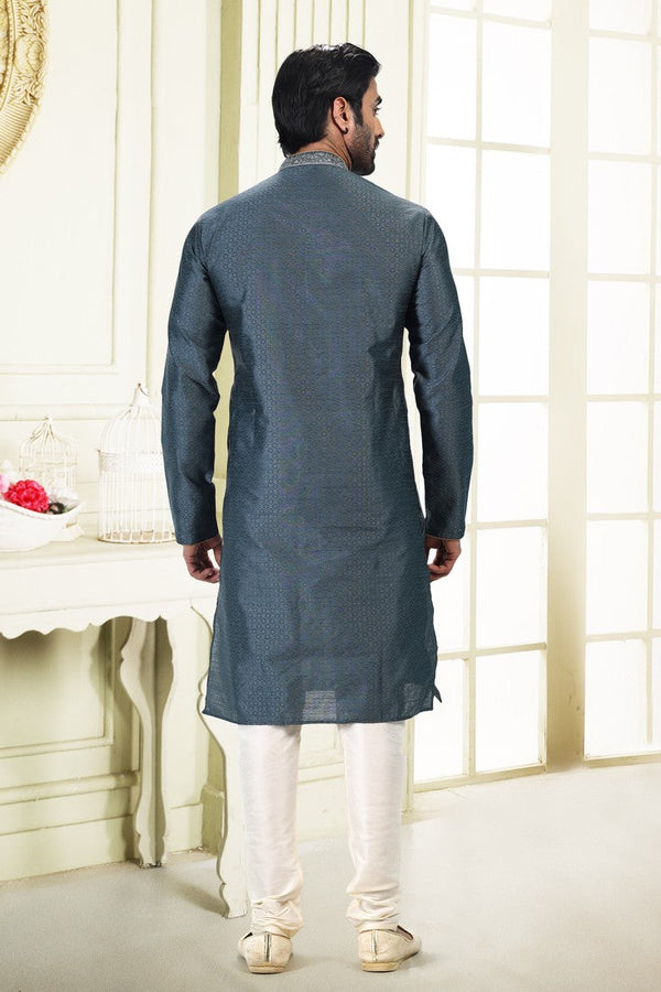 Fabulous Grey Color Jacquard Fabric Kurta Pajama