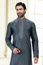 Fabulous Grey Color Jacquard Fabric Kurta Pajama