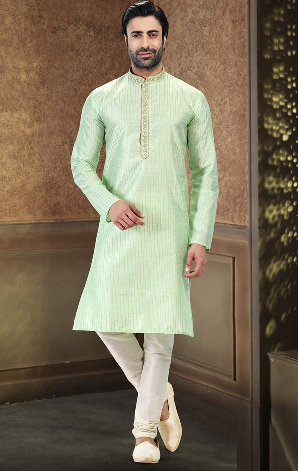 Fabulous Green Color Jacquard Fabric Kurta Pajama