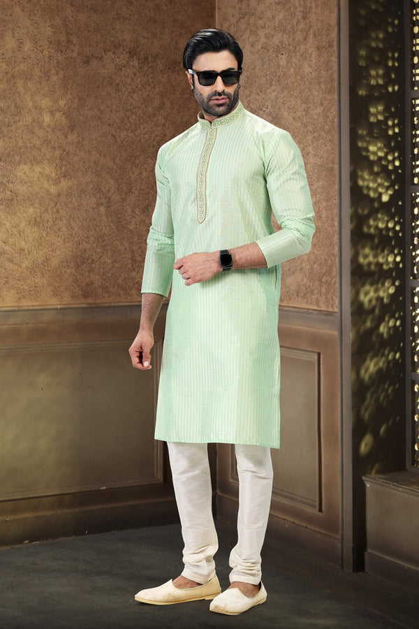 Fabulous Green Color Jacquard Fabric Kurta Pajama