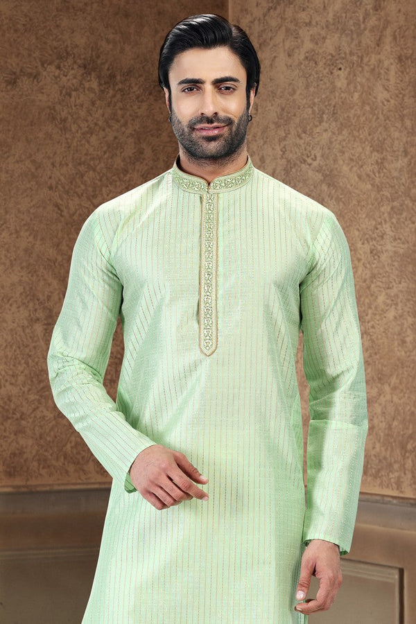 Fabulous Green Color Jacquard Fabric Kurta Pajama