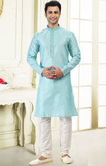 Fabulous Aqua Color Jacquard Fabric Kurta Pajama