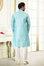 Fabulous Aqua Color Jacquard Fabric Kurta Pajama