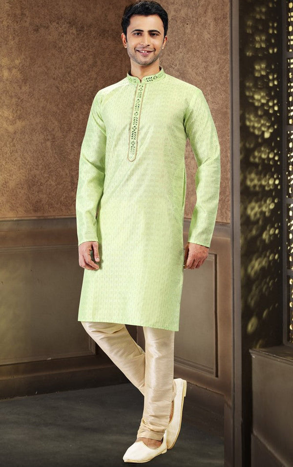 Fabulous Green Color Jacquard Fabric Kurta Pajama