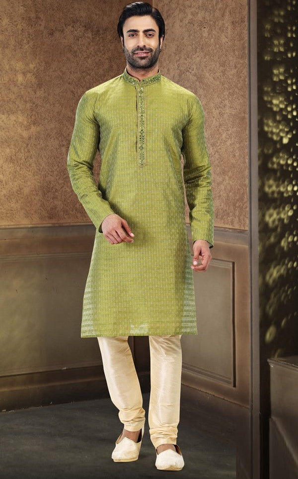 Fabulous Green Color Jacquard Fabric Kurta Pajama