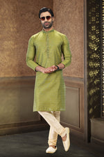 Fabulous Green Color Jacquard Fabric Kurta Pajama