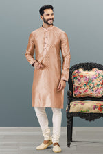 Amazing Peach Color Jacquard Fabric Kurta Pajama
