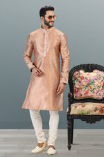 Amazing Peach Color Jacquard Fabric Kurta Pajama