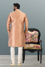 Amazing Peach Color Jacquard Fabric Kurta Pajama