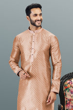 Amazing Peach Color Jacquard Fabric Kurta Pajama