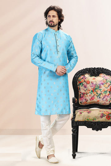 Amazing Blue Color Jacquard Fabric Kurta Pajama