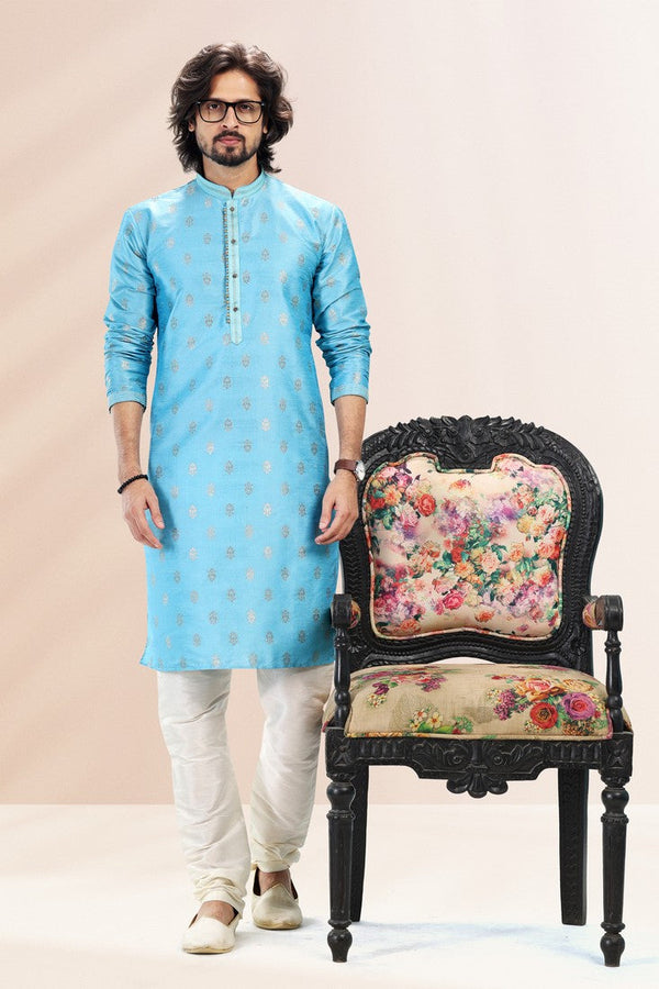 Amazing Blue Color Jacquard Fabric Kurta Pajama