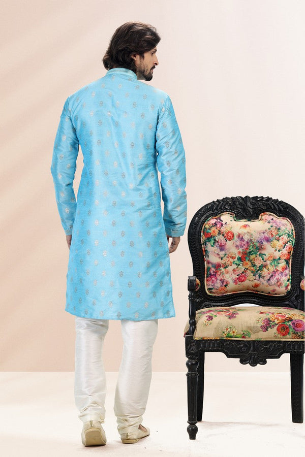 Amazing Blue Color Jacquard Fabric Kurta Pajama